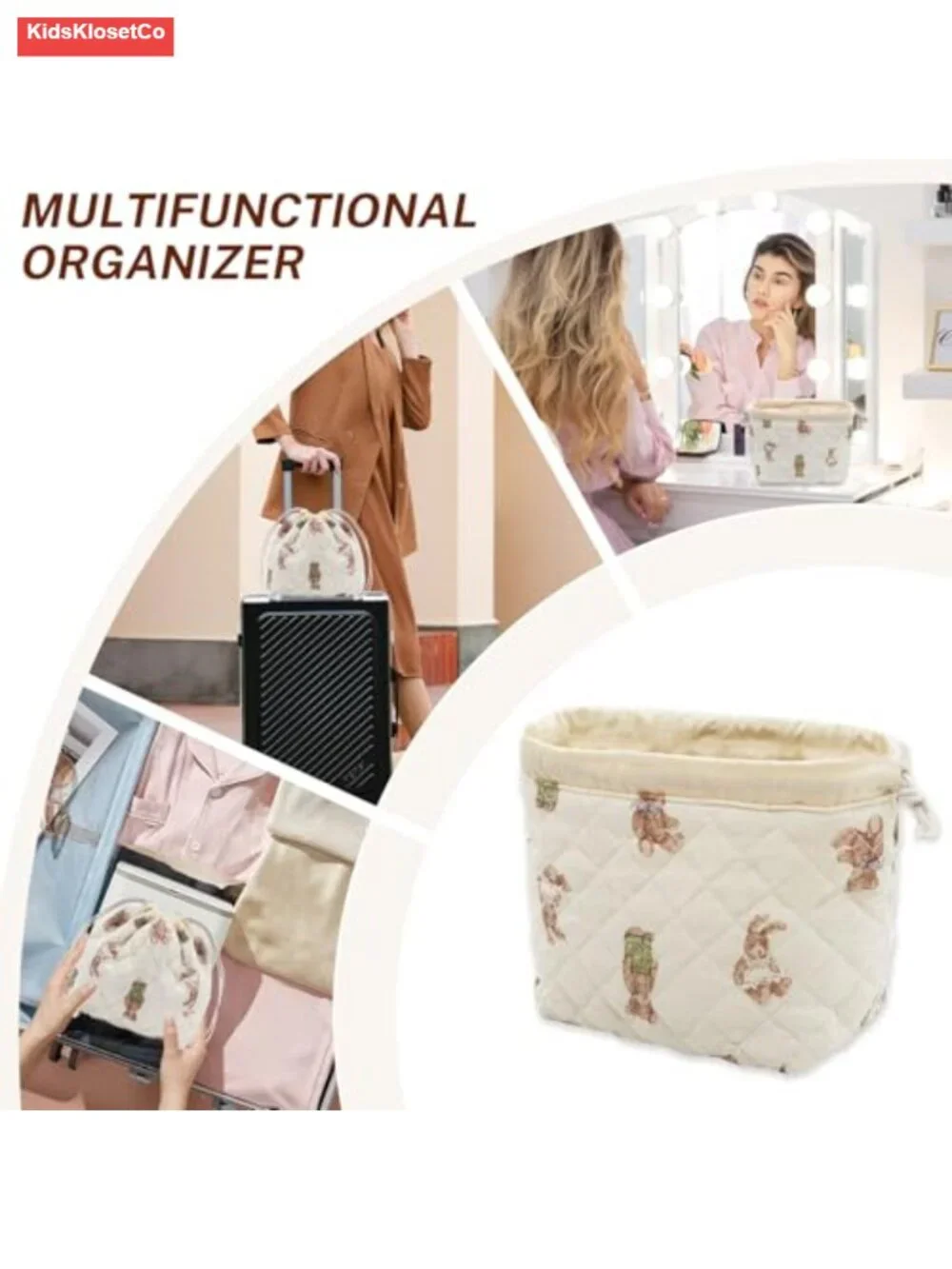 Quilted Cotton Drawstring Makeup Bag Travel Toiletry Organizer Cosmetic Pouch